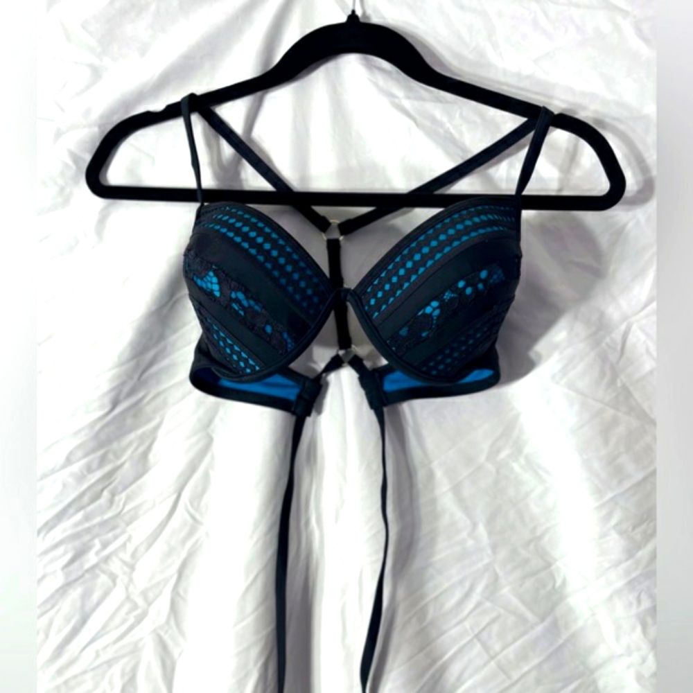 Teal and black womens top by time and true